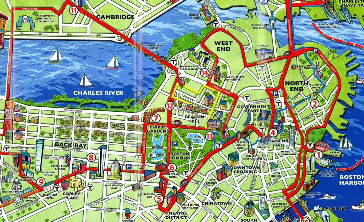 hartën turistike e Boston