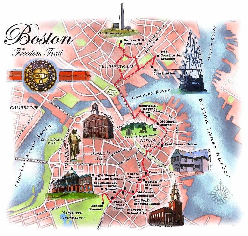 liria gjurmët nëpër harta e Boston