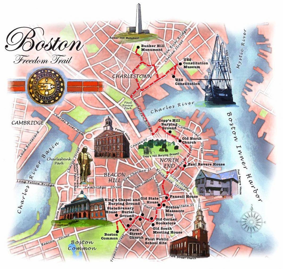 liria gjurmët nëpër harta e Boston