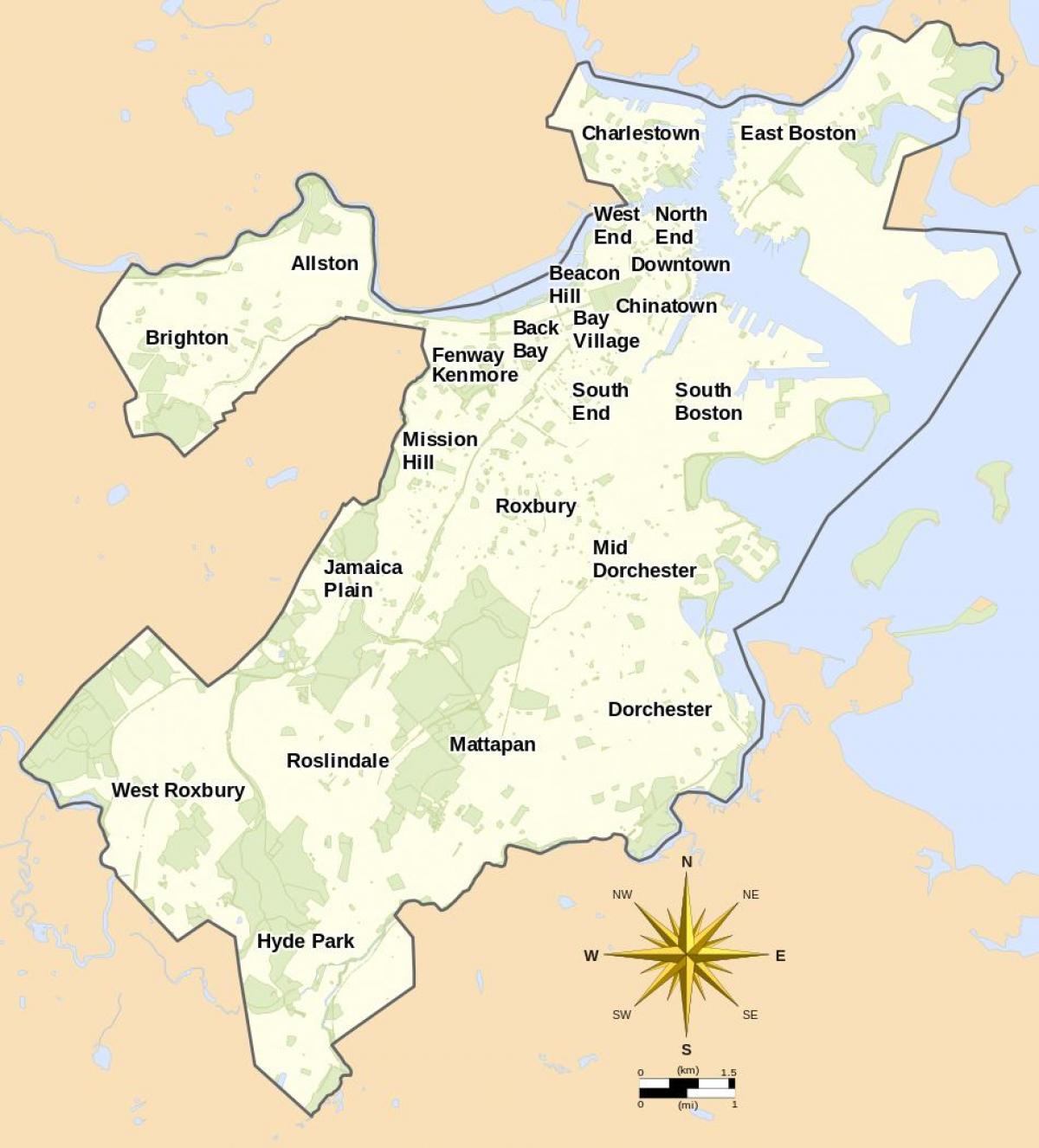 harta e Bostonit dhe zonës përreth