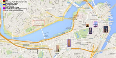 Harta e në qendër të qytetit Boston